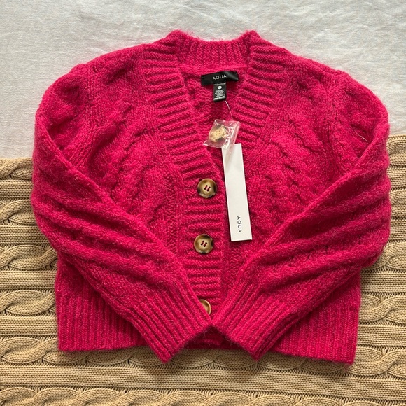 Aqua Sweaters - Aqua by Bloomingdales Pink Cable Knit Cardigan